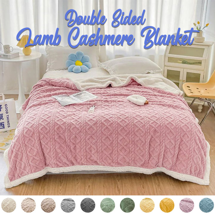 Blanket -Thick Winter Bed Double-Sided Lamb Fleece Plaid, Warm