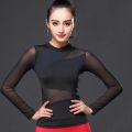 Black Latin Dance Short-sleeve Shirt Sexy Mesh Tops Women Professional Practice Clothes Female Ballroom Modern Dance Costumes. 