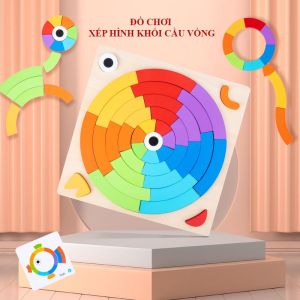 [Nhập RS0822 giảm 30k cho đơn 99k]Đồ chơi xếp hình khối xây cầu vồng màu sắc theo thẻ gợi ý nhận thức sớm montessori cho trẻ