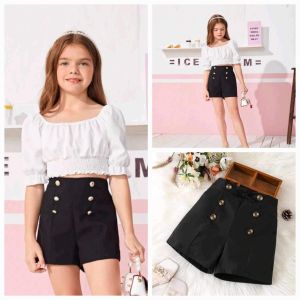 kai High Waist Trousers Front Buttons Shorts for Girl  - 4 to 12 years old - cute shorts - made of imported fabric  - made of soft fabric - excellent quality  - fabric from abroad - color: green blue pink maroon red black white tan skin tone rand
