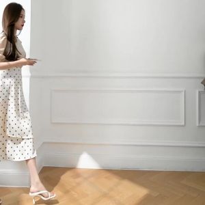 AMMIN 2024ซิปเอวสูงแฟชั่นฤดูใบไม้ผลิ/ฤดูร้อนกระโปรงยาวปานกลางพิมพ์ลายผู้หญิงฉบับภาษาเกาหลี A-Line แบบไม่สม่ำเสมอสำหรับกระโปรงสวยหรู