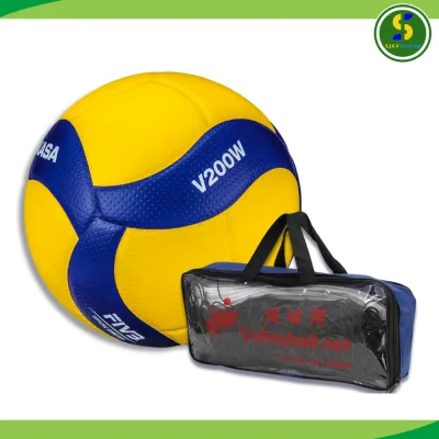 Mikasa V200W Official FIVB Volleyball + Professional Volleyball Net Set for Indoor/Outdoor Play