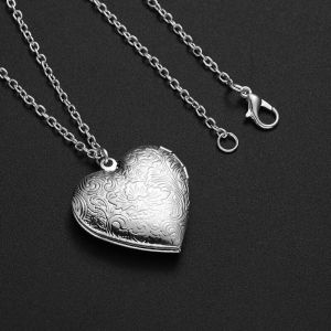 925 Sterling Silver Love Heart Locket Necklace Carved Floating Photo Memory Pendant Delicate Fashion Jewelry Romantic Valentine Present For Women Daily Matching Accessory