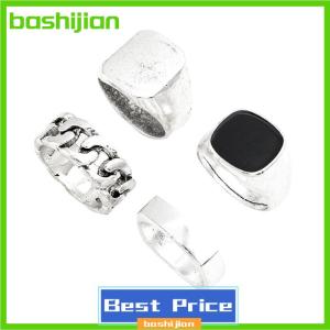 bashijian Mens Vintage Metal Finger Ring Set Of 4 Pieces Punk Style Ring Set