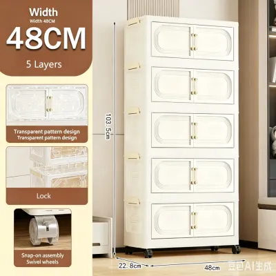 【Buy 1 take 1 Free】inhom 40-60cm Storage Cabinet With Wheels Foldable Plastic Storage Wardrobe Organizer For Clothes Toys Snacks Shoe