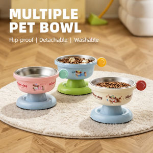 Elevated Stainless Steel Pet Bowl/Anti Tilt Raised Cat Feeding Dish/Non Slip Dog Food Water Bowl/Neck Protection Pet Feeder Accessories