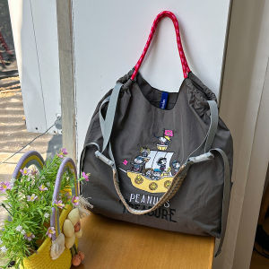 Snoopy Embroidered Nylon Eco-friendly Shopping Bag Japanese Large Capacity Crossbody Shoulder Bag
