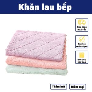 Khăn Lau Bếp Đa Năng 2 Mặt Lông Mềm Thấm Hút Cực Tốt Nhanh Khô Hàng Loại A Cỡ Lơn 25 cm x 25 cm