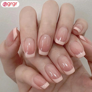 Fgrgr Glossy Short False Nails French Manicure Press On Nails for Women Girls Fake Nails Removable Save Time Finished Nails Piece Jelly Gel/Glue Type