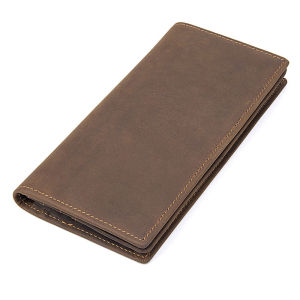 AE In-stock in Europe and America RFID RFID-blocking mens long wallet crazy horse leather card holder with multiple card slots genuine leather bank card holder manufacturer