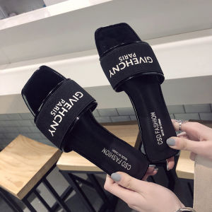 Korean-Style Letter Print Flat Sandals For Women Summer Outdoor Wear Large Size Simple Slip-On Vacation Beach Shoes