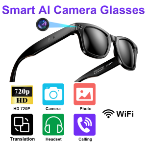 LIGE AI Smart Glasses with Camera Sunglasses Mini Camera Video Recorder Wireless Bluetooth Call Anti-blue Glasses for Men Women