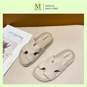 Marche Womens H-Style Cut-Out Slide Sandals – Soft Faux Leather Thick Platform Sole Casual Comfort Slippers for Summer