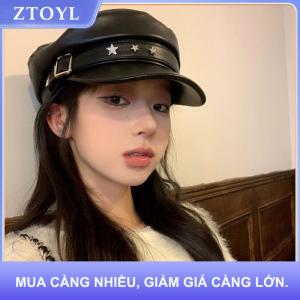 【ZTOYL】 Vintage đinh tán Beret Harajuku Y2K Cô Gái Gothic Lolita Đen Da Mặt Tối Tiết lộ Flat Top Newsboy Mũ Mũ Chống Nắng Beret Cap