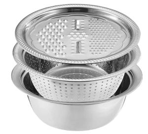Stainless Steel Drain Basket with Grater Multifunctional Vegetable Cutter 3 in 1 Cheese Grater Salad Maker Bowl - Keimav