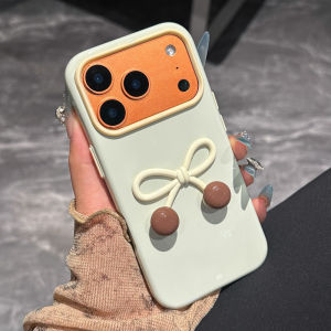 Macaron Two Tone Large Window 3D Cherry Bow Glossy TPU Phone Case For iPhone 17 16 15 14 13 Pro Max