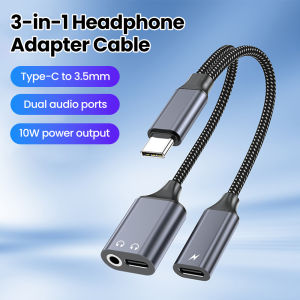 3 in 1 Type-C To 3.5mm Dual Headphone Adapter Multi-functional Power Audio Cable For iPhone 15 16 17 Samsung Charging Converter