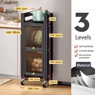BMZAR Narrow Metal Storage Cabinet with Wheels Fliptop Storage Cabinet Space Saving Rust Proof Organizer For Kitchen Storage