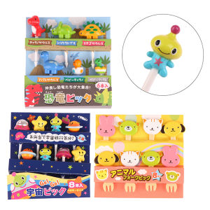 [Energetic] 6 8pcs ผลไม้ส้อมการ์ตูนสัตว์ขนมเค้กสัตว์ตกแต่งอาหารหยิบ