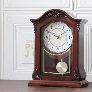 Sacesr Solid Wood Table Clocks Retro Art Silent Desk Clock Music Time Announcement Table Clock Living Room Creative Home Decoration 4P7H5
