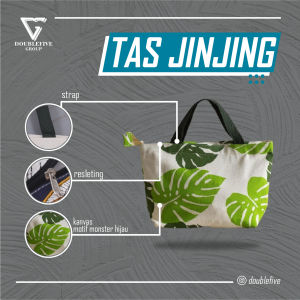 TAS JINJING HANDBAG - TAS MUKENA - TAS MAKEUP BAHAN KANVAS MOTIF - 05