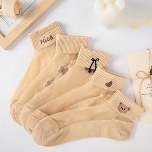 Glass Crystal Socks Cotton-lined Sweat-wicking Breathable Seamless Thin Transparent Simple Style Home Comfortable