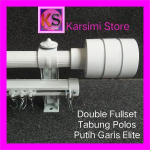 Besi Gorden 4 meter Double Fullset Minimalis Tabung Polos Batang Garis Ganda & Rel Elite Vitrase