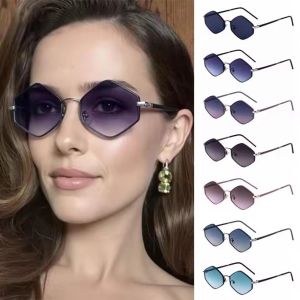 BAIXL Metal Frame Polygon Sunglasses Hexagon Y2K Sun Glasses Vintage UV400 Shades Eyewear