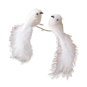 Snowy Feathered Bird Pair Christmas Craft Decorations For Wreaths Tree Home Decoration Premium Plastic Materials Gift For Bird Lover
