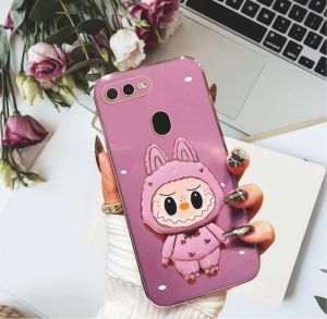 Casing Oppo A5s A7 F9 A12 Labubu Mirror Stand Premium Silicon Plating Mewah