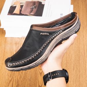 Sandal Slop Pria Sepatu Sendal Bustong Kulit Rajut MBS01