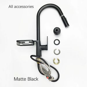 Copper Sink Faucet Pull-Out Kitchen Cold and Hot Faucet Telescopic Rotating Gray Black Water TapsFast shipping