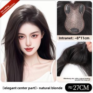 8*11-27cm 100% Human Hair Topper Black & Mocha Brown Breathable Lightweight Hair Piece Cover White Hair Add Volume For Women
