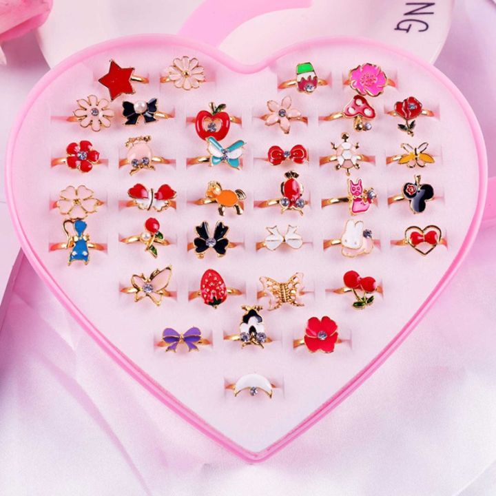 12/36Pcs/Box Mixed Cute Cartoon Kids Rings Kawaii Flower Animal Fruit ...