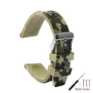 Zhangeer New Quick Release Soft Silicone Camouflage Wrist Strap 20mm 22mm 24mm Waterproof Flat interface Universal Sport Rubber Watchband With Tools