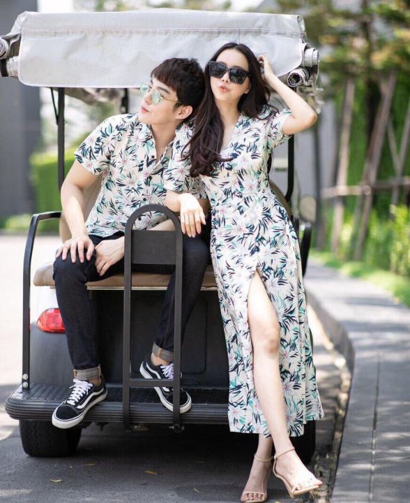 Set đồ đôi áo sơ mi nam nữ couple đi biển thiết kế thời trang phong cách Hàn