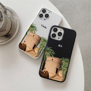 Personalised Name initial PU Pebble Leather Retro Castle Case for iphone 14 13 16 15 17 Pro Max Air 14 15 Plus Luxury Hard Cover
