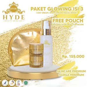 hyde beauty skincare 0ri bp0m / isi paket 3 4 5 glowing cream malam siang 0riginal / facial wash / toner / serum sakura lemon gratis [ free pouch ]