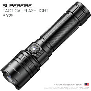 Superfire Y25 Lampu Suluh Jarak Juah Rechargeable Torchlight Telescopic Zoomable 4 Light Modes Ultra Bright Flashlight