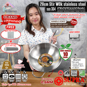 SUPRA New panci Stir wok 28cm stainless SUS 304 professional impact series / wajan masak penggorengan