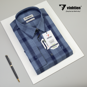 (Freeship) Áo Sơ Mi Dài Tay Kẻ Caro Bamboo Vĩnh Tiến Dáng Trẻ Slim Fit Vạt Bầu 465 - G1120
