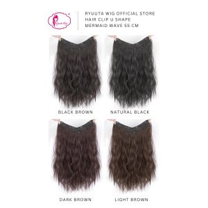 Ryuuta Wig Hair Clip Hair Extension Clip Hairclip Mermaid Wave U Shape Hitam Coklat 55 cm
