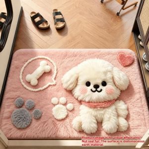 YESMILE Hoạt hình Thảm chùi chân họa tiết chó Đất tảo cát Khả năng thấm hút Thảm trải sàn phòng tắm Dễ thương Chống trượt Thảm trải sàn phòng ngủ Trang trí nhà cửa