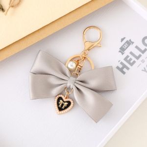 PICKIT Fabric Ribbon Bow Heart Pendant Keychain Heart DIY Anti-Lost Keyring Cute Hanging Ornament