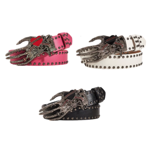 Gothic Style Adjustable Waist Belt With Edgy Skull Heart Motif Perfect For Streetwear And Concert Outfits