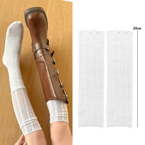 ถุงเท้าลูกไม้สีขาวสำหรับผู้หญิงชุดขากลางท่อถุงเท้าซ้อนพร้อมบูทยาวถุงเท้าน่องสำหรับฤดูใบไม้ร่วงฤดูใบไม้ผลิ
