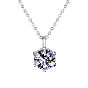S925 Sterling Silver Moissanite Necklace for Women Simple and Luxurious Classic Four-Prong Pendant Collarbone Chain Jewelry