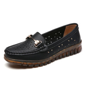 Leather Womens Flat Boat Shoes New Sponge Cake Bottom Are Light Non-slip and Comfortable Casual Womens Shoes