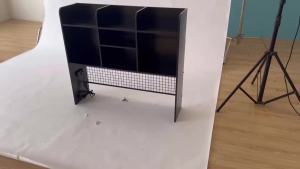 Desktop Bookshelf3-Tier Dorm Desk Shelf with 7 Storage Organizer RackGrid PanelPower Socket SlotAdjustable ShelfDesk Organizer Shelf for Home Office and College Dorm (Black)