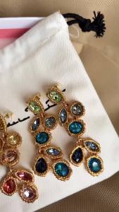 Fashion Jewelry Vintage Long Warm-Tone Multicolor Crystal Drop Earrings for Women Statement Shoulder Duster Stud Earrings for Women